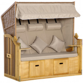 Trädgårds Soffa 3-sits med Soltak Plastrotting & Hopfällbara Bord