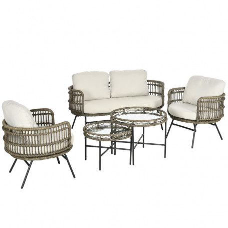 Utegrupp 2 Fåtöljer 1 Soffa 2 Sidobord Boho Style Brun Grå