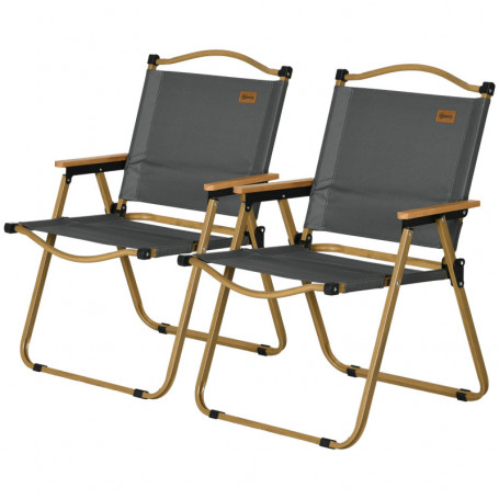 2 x Campingstol Hopfällbar, Trälook Stål, Mörkgrå