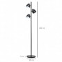 Golvlampa 3 Justerbara Lampor Metall Svart 169 cm (H)