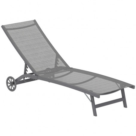 Solstol med Hjul Aluminiumram Mesh Mörkgrå 195 x 66 x 34 cm