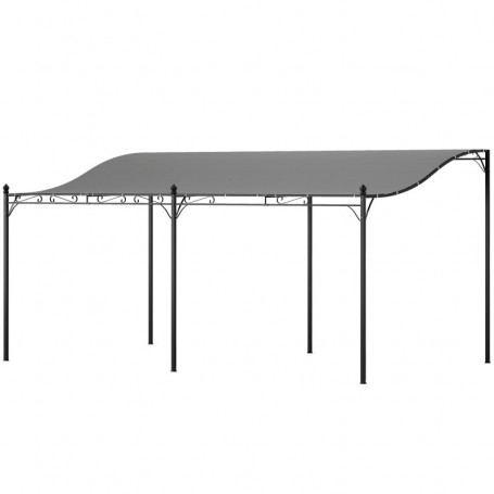 Pergola Väggmonterad 3×5 M Med Metallram & Polyester Tak Mörkgrå Vä...