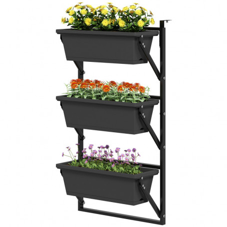 Blomlåda i tre nivåer med dränering och vägg-/räckesmontering