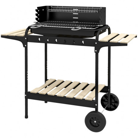 Metall Kolgrill med Hjul Höjdjusterbart 103x47x95 cm Svart