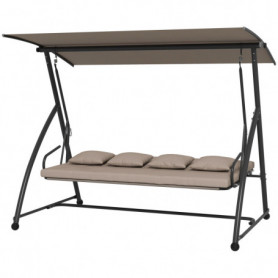 Gungbänk med Liggfunktion, Hammock 3-sits 170 x 110 x 153 cm, Ljusbrun