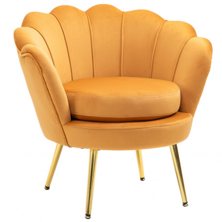 Fåtölj Vintage Lotus-format Lågrygg Linne Gul