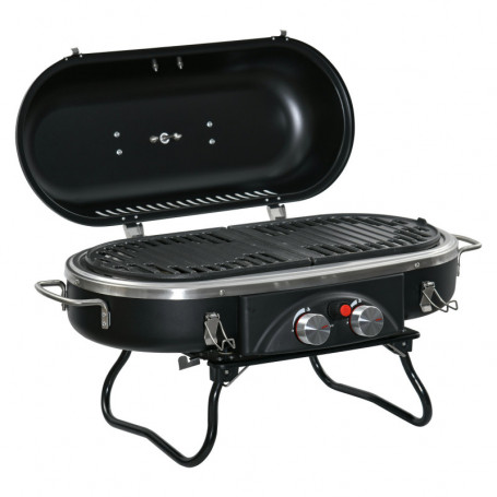 Portabel Gasolgrill 2 Brännare 66 x 34,5 x 37 cm Svart