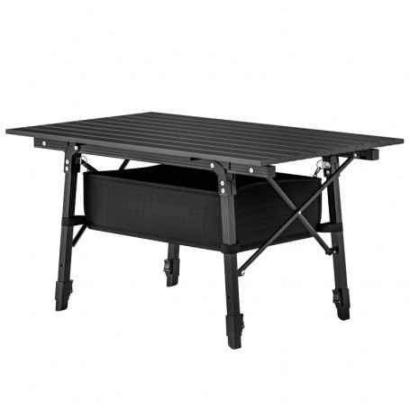 Campingbord med Förvaringskorg Hopfällbar Aluminium Svart