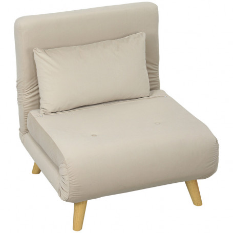 2-i-1 Fåtölj Gästsäng Med Ek Ben, Beige Linne