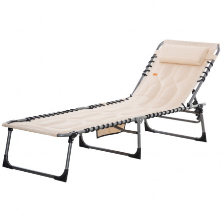 Solstol Hopfällbar med Kudde Beige 188 x 57 x 30 cm