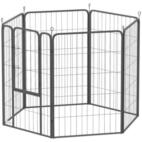 Flexibel Hundhage i Stål – 6 Hög Paneler med Dörr 100 cm (H)