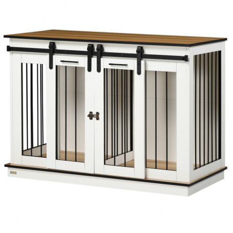 Rustik Hundbur med 2 Dörrar Vit 120 x 60 x 88 cm