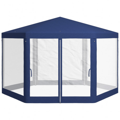 Paviljong Sexkantig Metallram 4 x 4 x 2,5 m Blå
