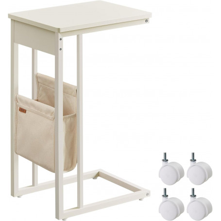 Justerbart Sidobord C-Formad med Hjul och Förvaringsficka – 30 × 40 × 62 cm