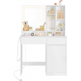 Sminkbord med LED-spegel, Eluttag och Rymlig Förvaring – Modern design