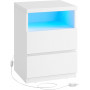 Sängbord med LED Belysning 25 Färger 2 Lådor & Öppet Fack Minimalis...