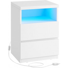 Sängbord med LED Belysning 25 Färger 2 Lådor & Öppet Fack Minimalis...