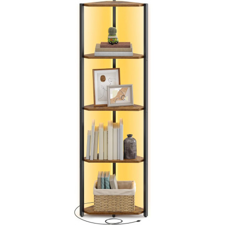 Hörn Bokhylla med justerbar LED-belysning – Stabil och mångsidig fö...