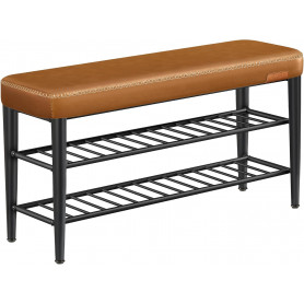 Skobänk EKHO med Stoppad Sits i Karamellbrun, 2 Skohyllor 30 x 100 ...