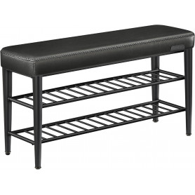 Skobänk EKHO med Stoppad sits i Svart, 2 Skohyllor 30 x 100 x 50 cm