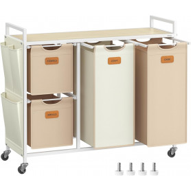 Rullbar Tvättsorterare med 4 korgar, Krämvit – 150 L kapacitet