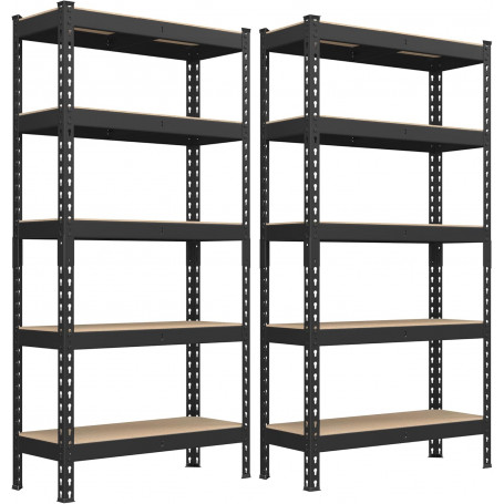 Förvaringsställ Heavy Duty 2-pack 5 hyllor 875 kg, 30 x 75 x 150 cm, svart
