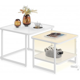 Soffbord Set 2 st Glas/Stål 60×60×45 & 50×50×40 cm LED Belysning Ju...