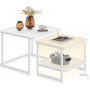 Soffbord 2 Set Glass Skiva Inbyggd LED-belysning - Vit