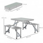 Hopfällbart Campingbord med 4 Sittplatser & Paraplyhål – Aluminium, 135 cm