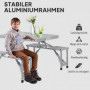 Hopfällbart Campingbord med 4 Sittplatser & Paraplyhål – Aluminium, 135 cm