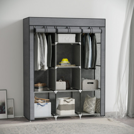 Tyg Garderob 8 Hyllor 125 x 43 x 162,5 cm Mörkgrå