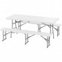 Hopfällbart Campingbord med Bänkar 180 x 74 x 74 cm Vit