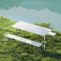 Hopfällbart Campingbord med Bänkar 180 x 74 x 74 cm Vit