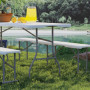 Hopfällbart Campingbord med Bänkar 180 x 74 x 74 cm Vit