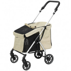 Hundvagn Hopfällbar Tvättbar Kudde, Nätfönster, Kaki