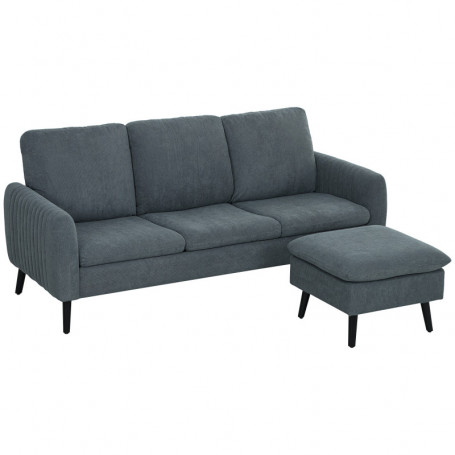 Soffa 3-sits med Flyttbar Fotpall Tygklädsel Mörkgrå 196 x 140 x 88 cm