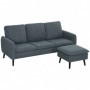 Soffa 3-sits med Flyttbar Fotpall Tygklädsel Mörkgrå 196 x 140 x 88 cm