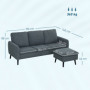 Soffa 3-sits med Flyttbar Fotpall Tygklädsel Mörkgrå 196 x 140 x 88 cm