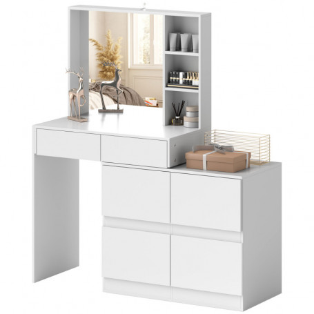 Sminkbord med Spegel och Förvaring – Justerbar Design Vit