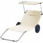Solstol Set med Solskydd – 2 Fällbara Strandsäng med Justerbart Ryggstöd & Hjul, Beige