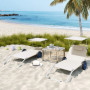 Solstol Set med Solskydd – 2 Fällbara Strandsäng med Justerbart Ryggstöd & Hjul, Beige
