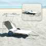 Solstol Set med Solskydd – 2 Fällbara Strandsäng med Justerbart Ryggstöd & Hjul, Beige