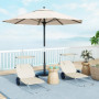 Solstol Set med Solskydd – 2 Fällbara Strandsäng med Justerbart Ryggstöd & Hjul, Beige