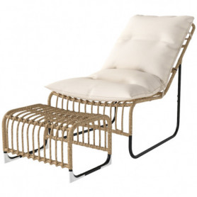 Ute Loungefåtölj med Fotpall i Rotting – Bred Sits & Stålkonstruktion