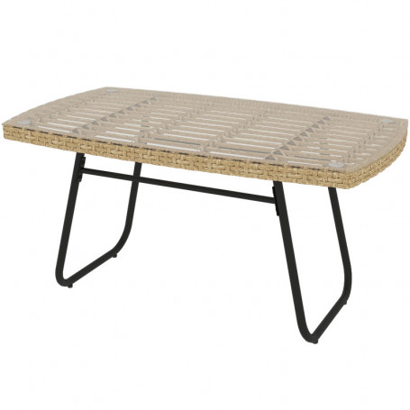Rektangulärt Balkongbord med Rottingdesign och Härdat Glas – 90 x 50 x 45 cm