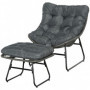 Loungefåtölj med Pall i Rottinglook och Metallram Mörkgrå – 69 x 76 x 70 cm