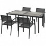 Ute Matgrupp med 4 Stapelbara Stolar och Bord i Trälook – 150 x 87 x 72 cm