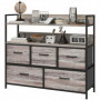 Byrå Industriell Greige med 5 Lådor & Hyllor – Trälook och Stålram 98 x 29 x 85 cm