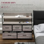Byrå Industriell Greige med 5 Lådor & Hyllor – Trälook och Stålram 98 x 29 x 85 cm