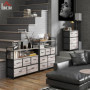 Byrå Industriell Greige med 5 Lådor & Hyllor – Trälook och Stålram 98 x 29 x 85 cm